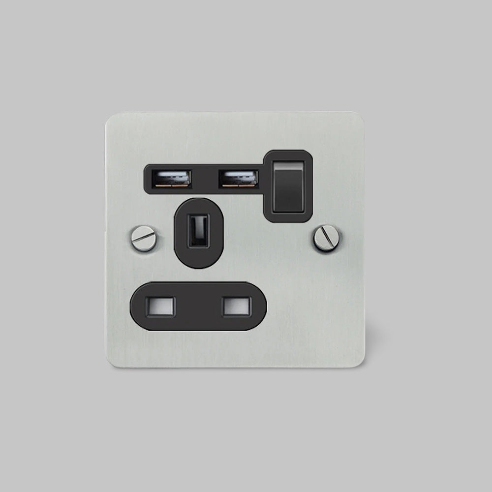 Brass & Bolt Co. 1G Plug Socket USB – Steel